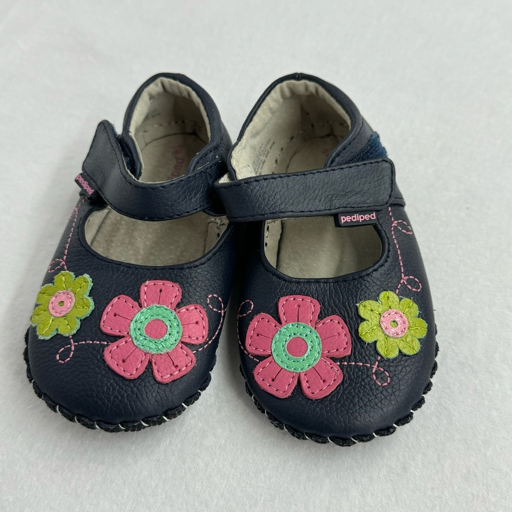 Pediped, TODDLER, Girls, 18-24m, leather, Blue & Pink floral Baby Walker Shoes